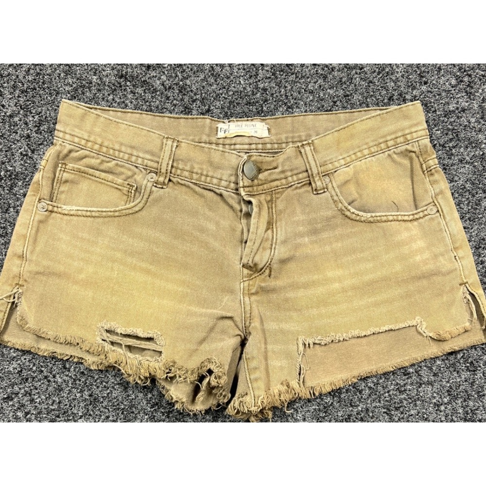 Free People Shorts 26 Tan Denim Cut Off Distressed Khaki Brown Boho Festival